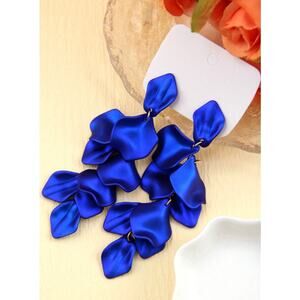 Electric Blue Layered Petal Earrings | Bold Satin Statement Dangles